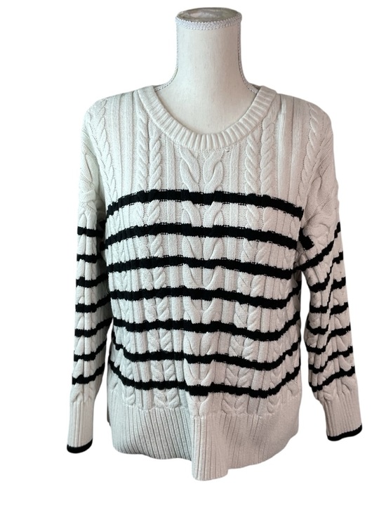 Philosophy Sweaters - Philosophy Cream Cable Knit Sweater with Black Stripes M